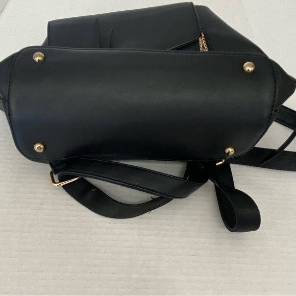 Faux Leather Backpack Black Gold Tone Hardware Great Quality Bag and Size - Picture 10 of 12